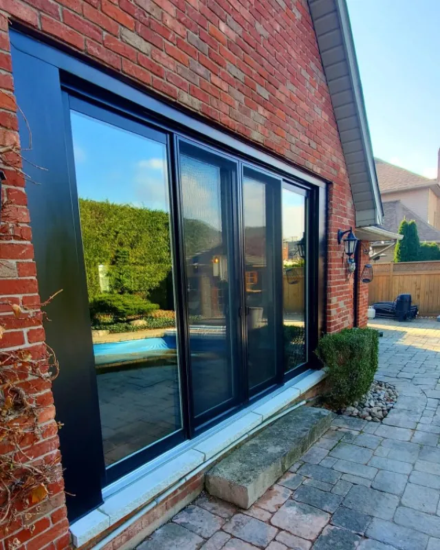Sliding patio door opening onto a deck