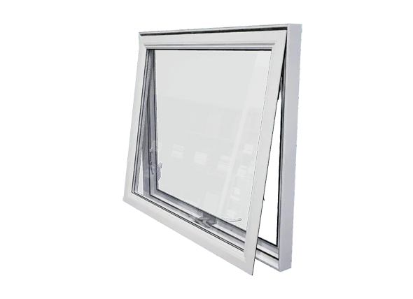 Awning window hinged at the top and opening outward